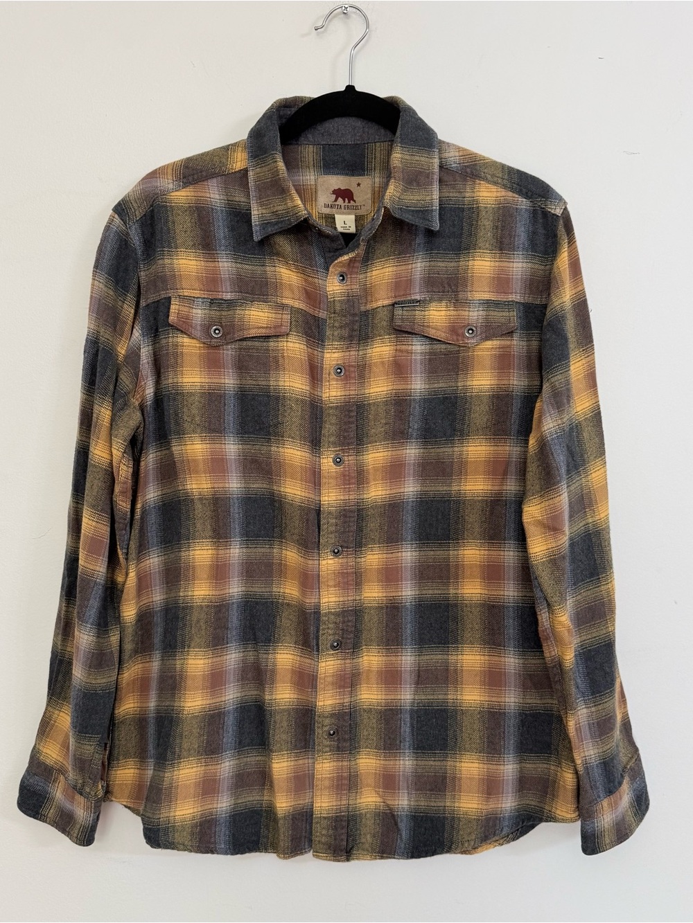 Dakota Grizzly Riley Ombre Flannel Shirt Mens L Plaid Brown Snap Chamois Western